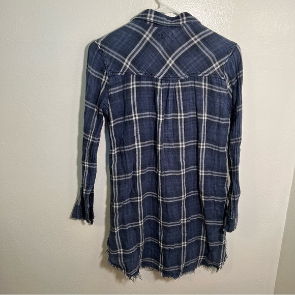 Sneak Peek Tunic Button Down Mini Dress Blue White Plaid S - Picture 7 of 12